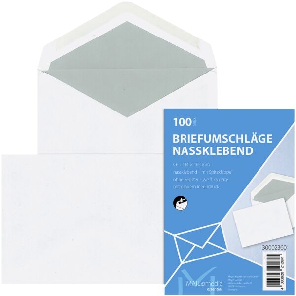 Image of Briefumschläge C6 ohne Fenster mit Nassklebung - 100 Stück