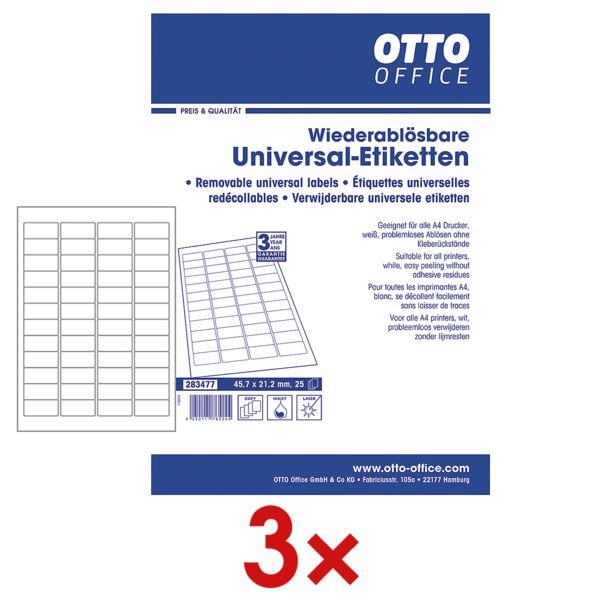 Image of 3x 1200er-Set Universal-Klebeetiketten 45,7 x 21,2 mm