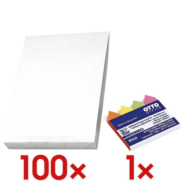 Image of 100er-Pack Faltentaschen inkl. Pagemarker »Pfeil« 43 x 11 mm