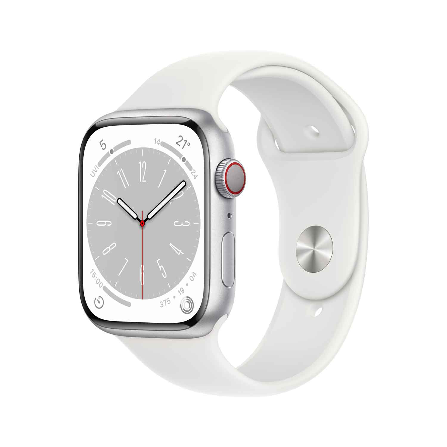 Image of Apple Watch S8 Aluminium Cellular 45mm silber (Sportarmband weiß)