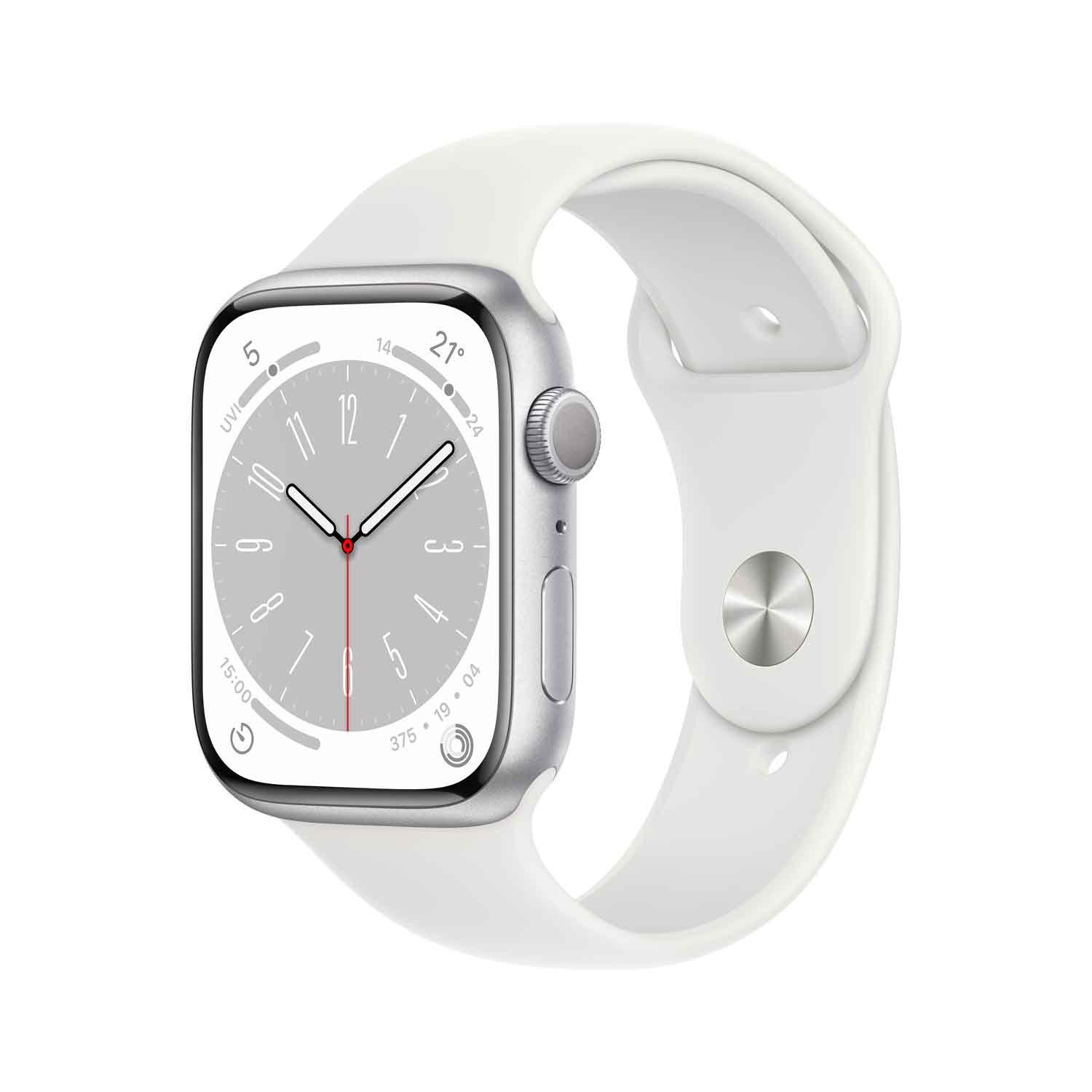 Image of Apple Watch S8 Aluminium 45mm silber (Sportarmband weiß)