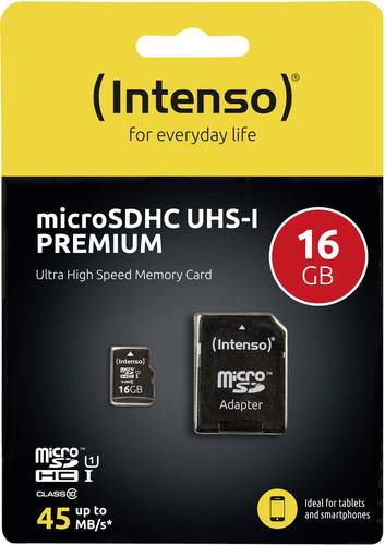 Image of Intenso Premium microSDHC-Karte 16GB Class 10, UHS-I inkl. SD-Adapter