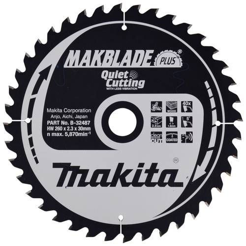 Image of Makita MAKBLADE B-32487 Hartmetall Kreissägeblatt 260 x 30 x 1.8mm Zähneanzahl: 40 1St.