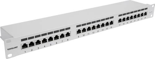 Image of Intellinet 24-Port Cat6a Patchpanel geschirmt 1HE Kabeleinführung 90° abgewinkelt grau 24 Port Pa