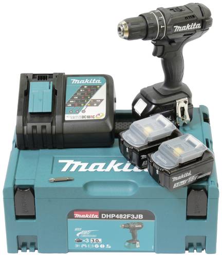 Image of Makita DHP482F3JB 2-Gang-Akku-Schlagbohrschrauber inkl. Ladegerät, inkl. 3. Akku