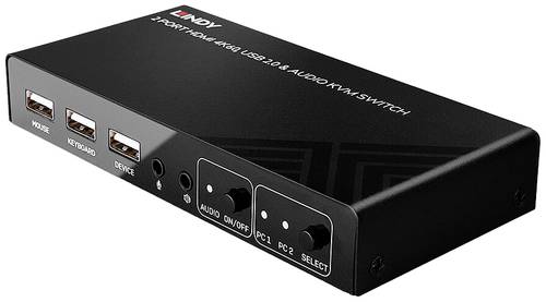 Image of LINDY 2 Port KVM Switch HDMI 4K60, USB 2.0 & Audio 2 Port KVM-Umschalter HDMI 4096 x 2160 Pixel