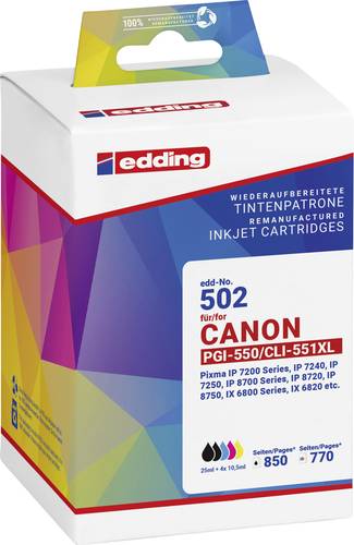 Image of Edding Druckerpatrone ersetzt Canon PGI-550XL+CLI-551XL Kompatibel Schwarz, Foto Schwarz, Cyan, Mage