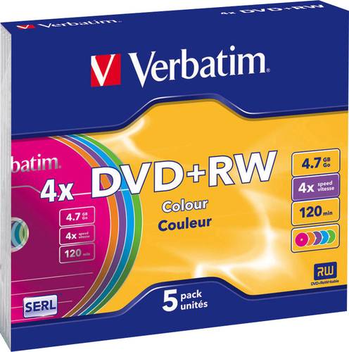 Image of VERBATIM 43297 - DVD+RW 4,7 GB, Colour, 5er Pack Slim Case