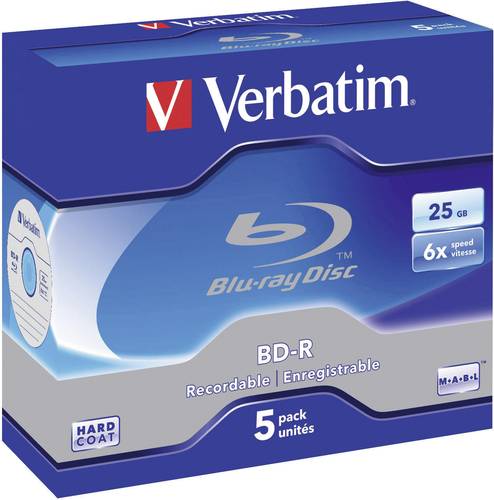 Image of 1x5 Verbatim BD-R Blu-Ray 25GB 6x Speed Jewel Case