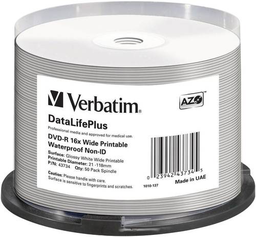 Image of VERBATIM 43734 - DVD-R 4,7 GB, wasserabweisend, bedruckbar, 50er Spindel