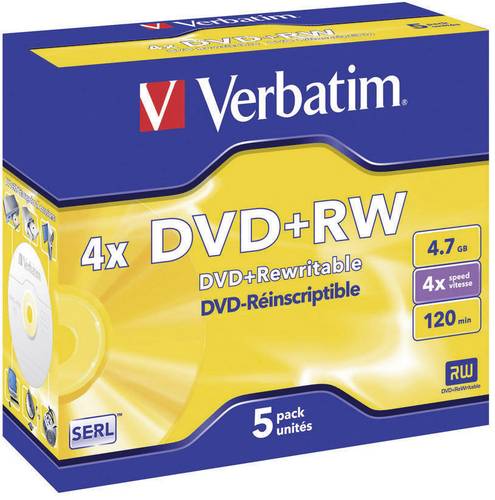 Image of 1x5 Verbatim DVD+RW 4,7GB 4x Speed, matt silver Jewel Case