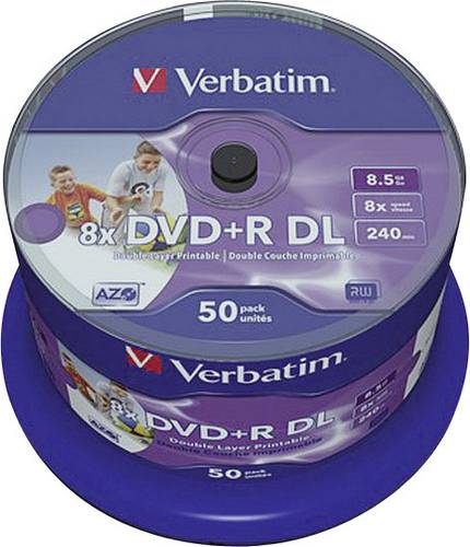 Image of 1x50 Verbatim DVD+R Double Layer 8x Speed, 8,5GB wide printable