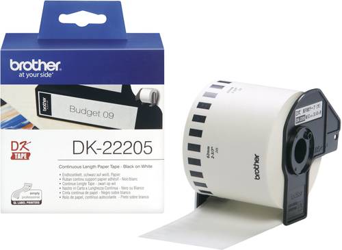Image of Brother DK-22205 Etiketten Rolle 62mm x 30.48m Papier Weiß 1 St. Permanent haftend DK22205 Universa