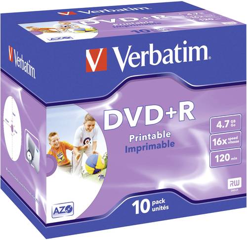Image of 1x10 Verbatim DVD+R 4,7GB Jewel 16x Speed, printable