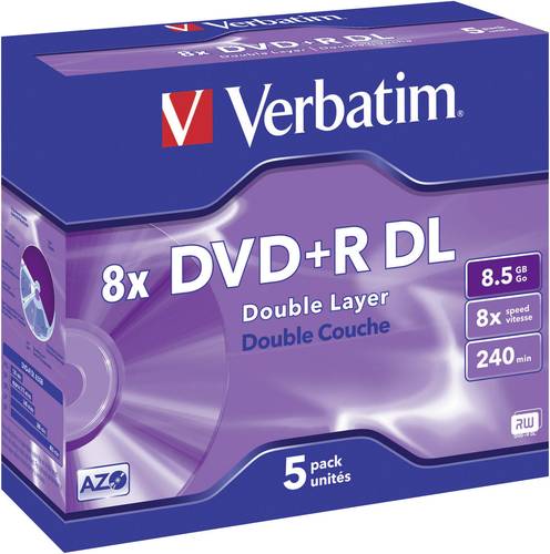 Image of 1x5 Verbatim DVD+R Double Layer 8x Speed, Jewel Case 8,5GB