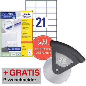 Image of AKTION: 2.100 AVERY Zweckform Etiketten weiß 70,0 x 41,0 mm + GRATIS Pizzaschneider Luigi