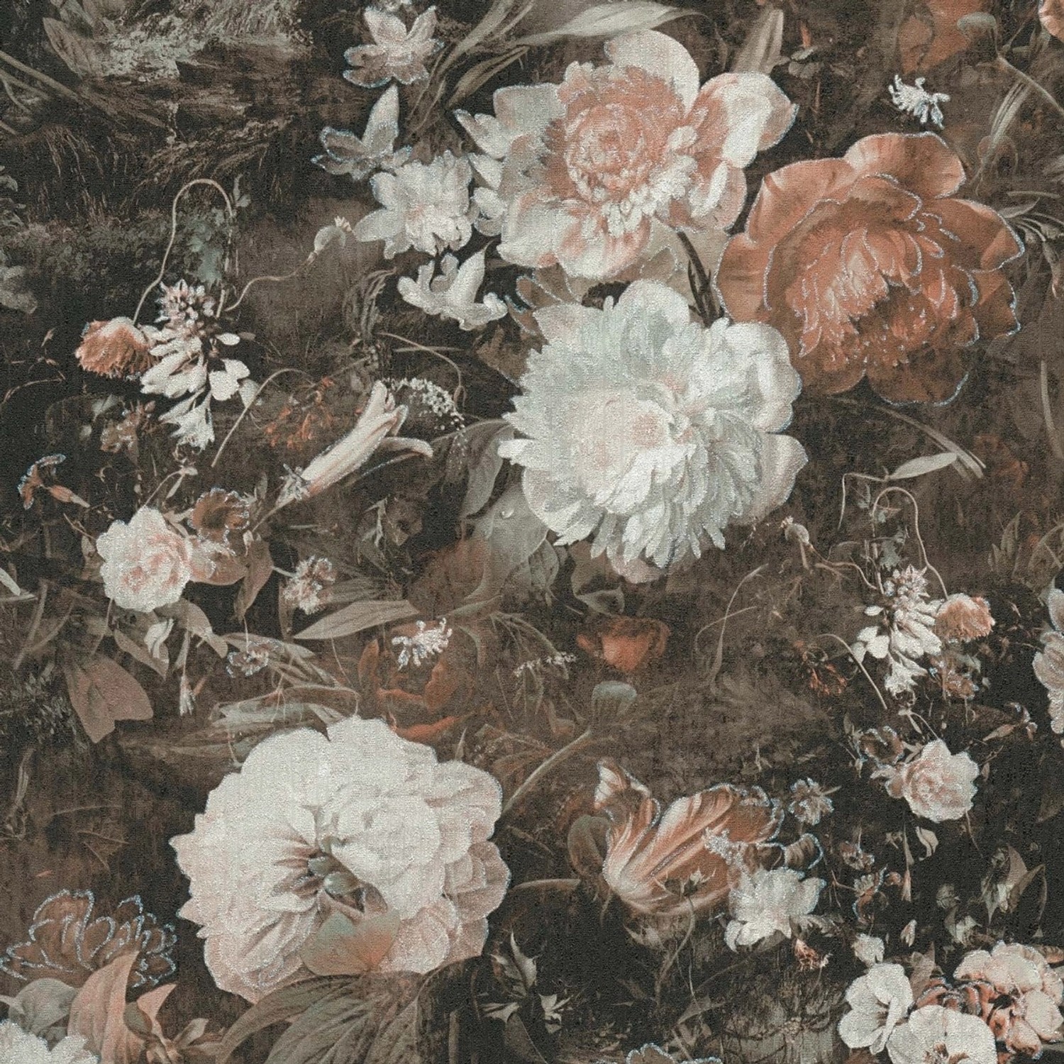 Image of Bricoflor Dunkle Tapete mit Blumen im Vintage Stil Vlies Blumentapete Grau Rosa Vliestapete mit Glitzer Effekt Romantisch