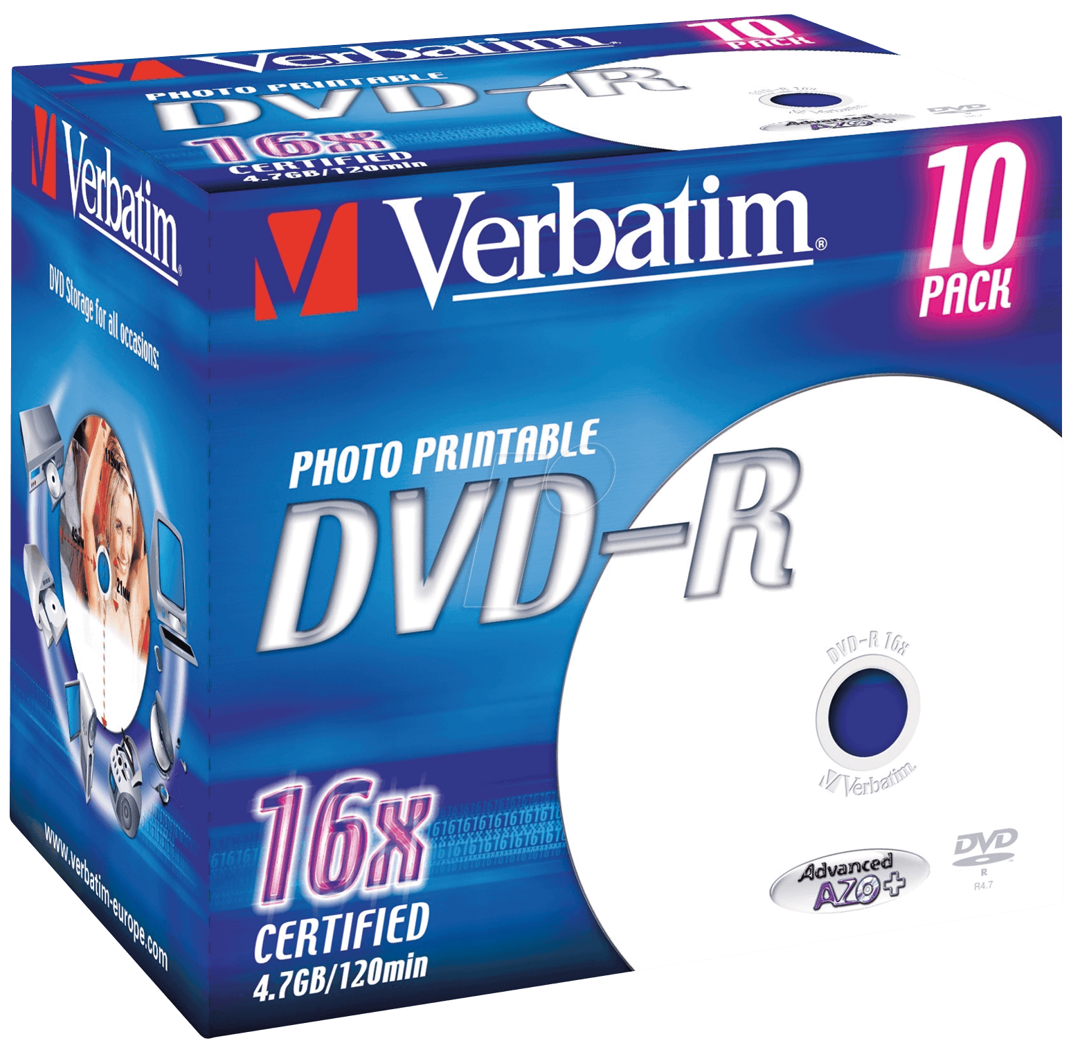 Image of 1x10 Verbatim DVD-R 4,7GB 16x Speed, Jewel Case, printable
