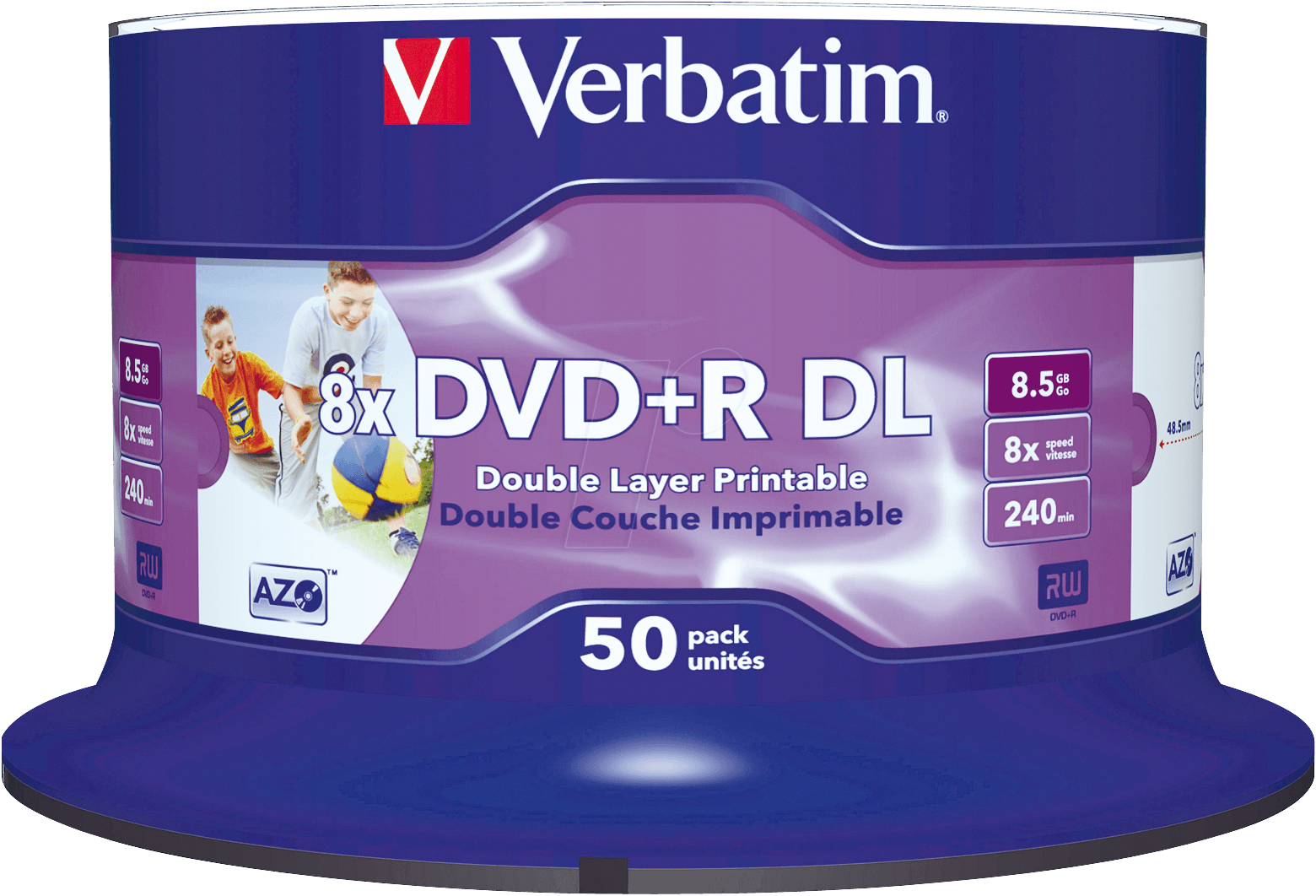 Image of 1x50 Verbatim DVD+R Double Layer 8x Speed, 8,5GB wide printable