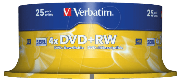 Image of 1x25 Verbatim DVD+RW 4,7GB 4x Speed, matt silver