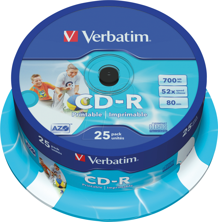 Image of VERBATIM 43439 - CD-R AZO, 700 MB, 52x, bedruckbar, 25er Pack Spindel