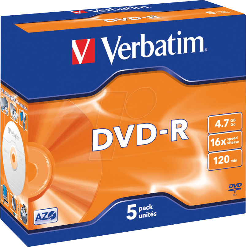 Image of VERBATIM 43519 - Verbatim DVD-R 4,7GB, matt, 5er Pack Jewel Case