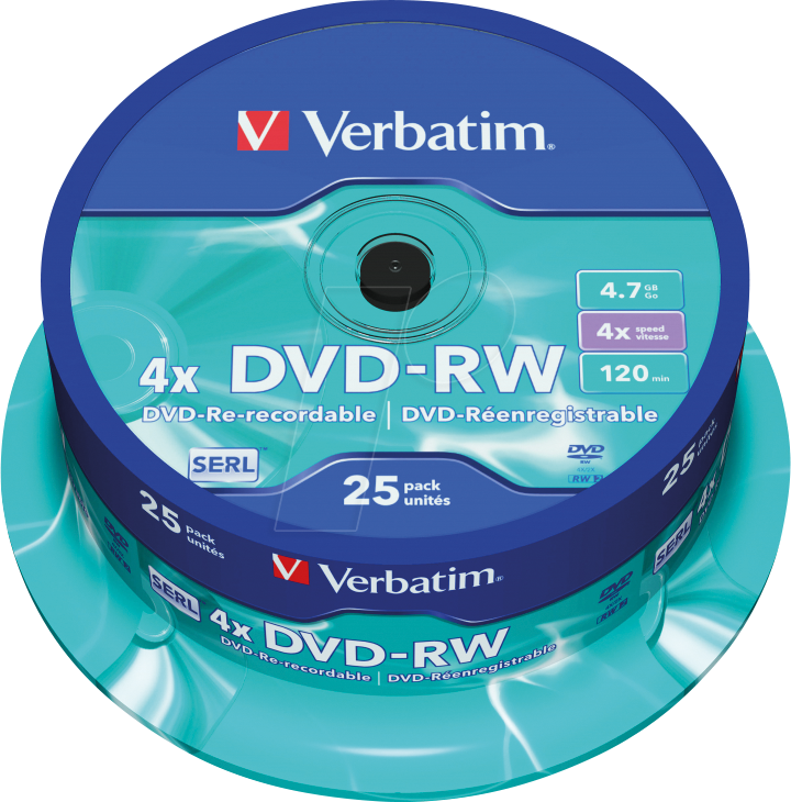 Image of 1x25 Verbatim DVD-RW 4,7GB 4x Speed, matt silver