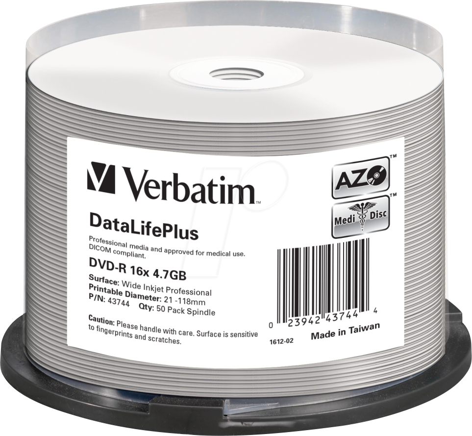 Image of 1x50 Verbatim DVD-R 4,7GB 16x wide printable NON-ID