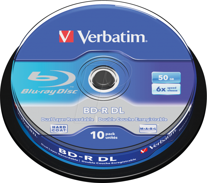 Image of 1x10 Verbatim BD-R Blu-Ray 50GB 6x Speed, white blue Cakebox