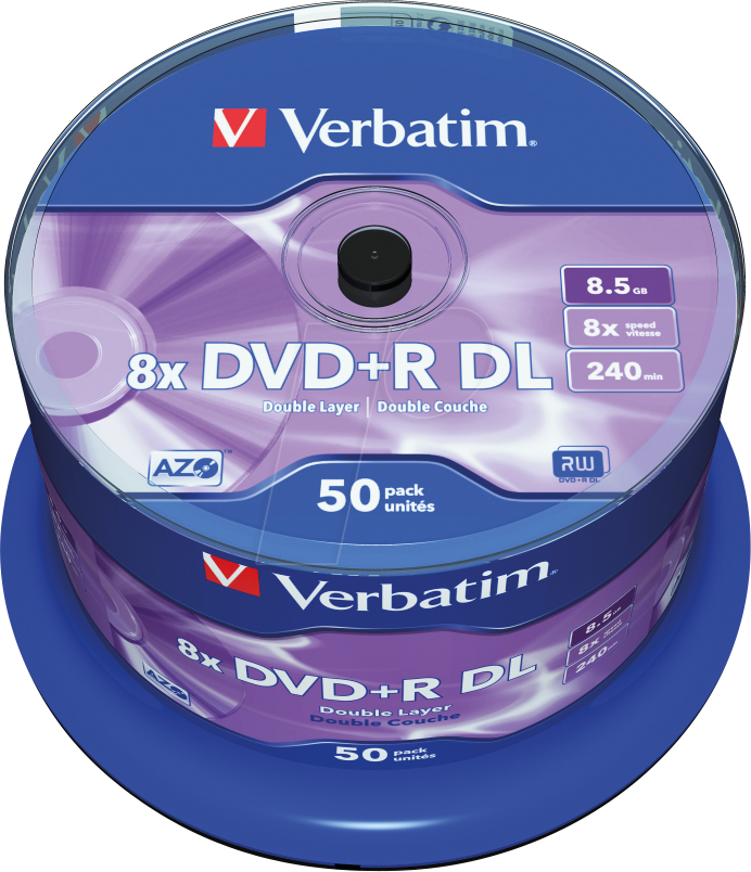 Image of 1x50 Verbatim DVD+R Double Layer 8x Speed, 8,5GB matt silver