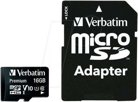 Image of 16 GB microSDHC Speicherkarte mit SD Karten-Adapter, Class10