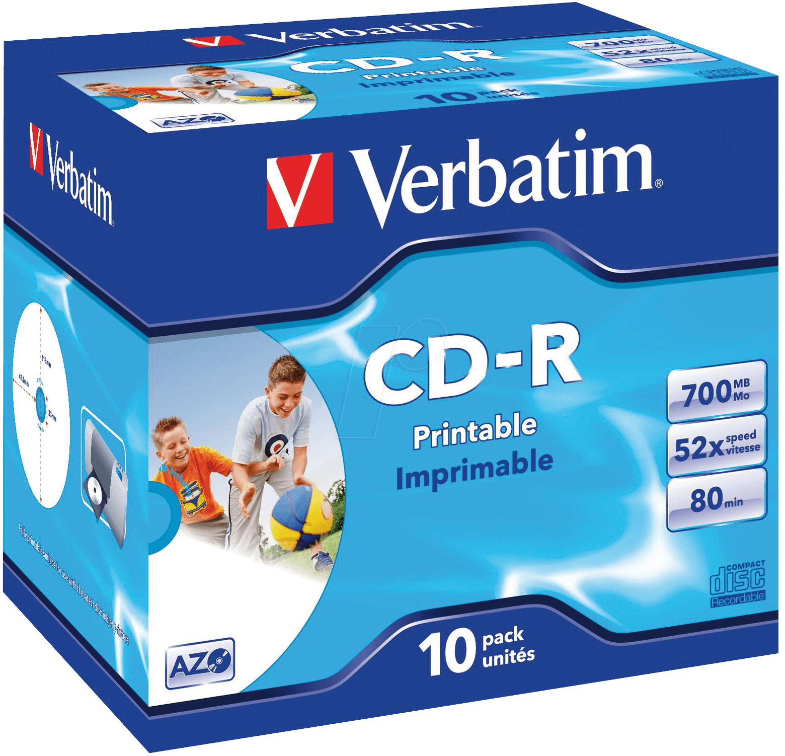 Image of CD 8010 VER-P - CD-R AZO, 700 MB, 52x, bedruckbar, 10er Pack Jewel Case