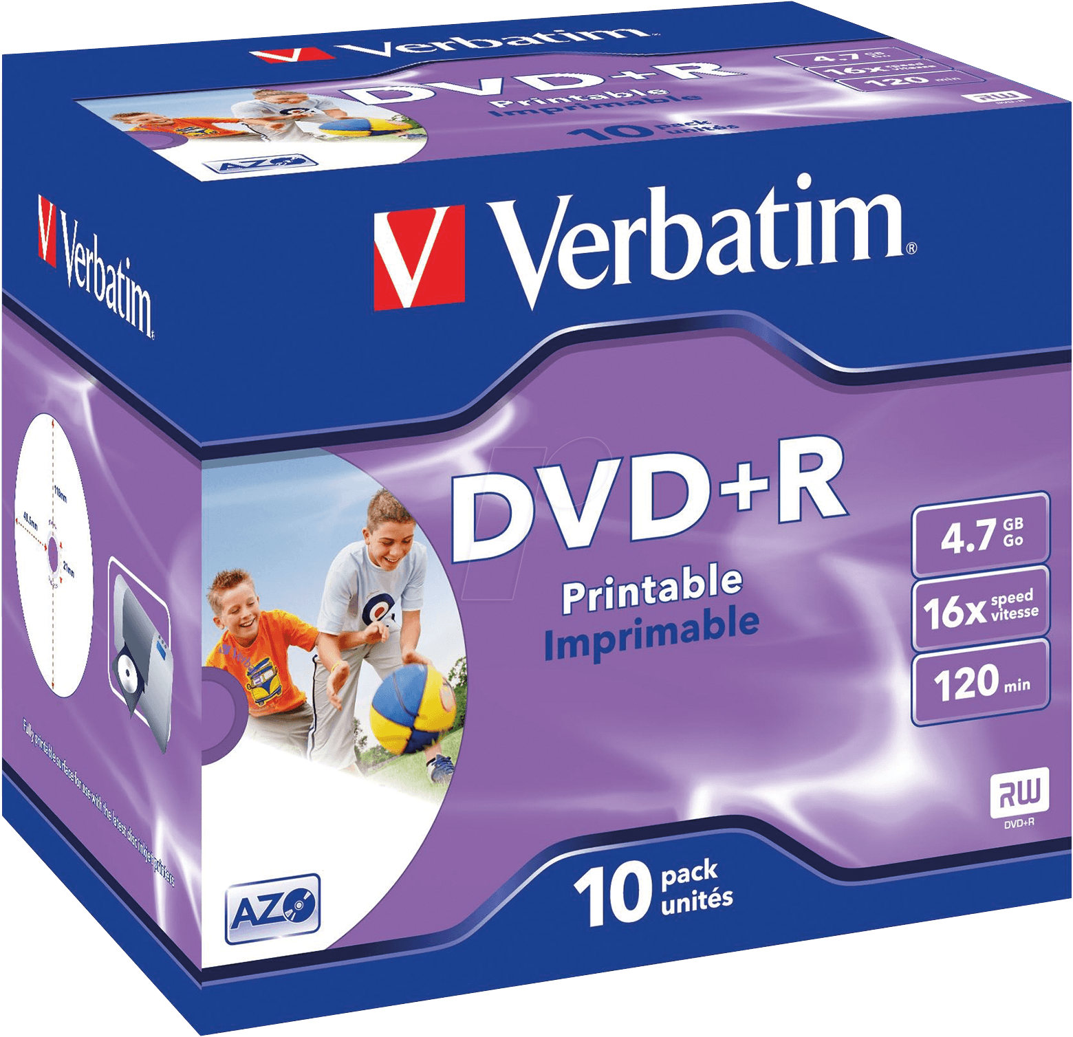 Image of 1x10 Verbatim DVD+R 4,7GB Jewel 16x Speed, printable