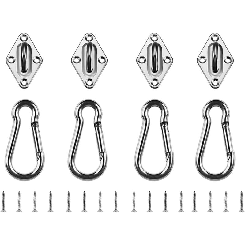 Image of M6 Sonnensegel Befestigungs Kit, Sonnensegel Zubehör Montage für Viereckigen Dreieckigen Sonnensegeln Rostfreier Edelstahl(8-teiliges Set für Viereck