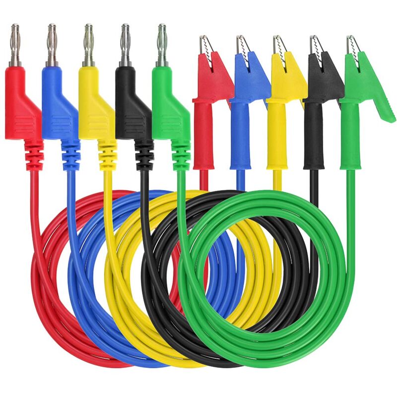 Image of Dolaso - Multimeter-Bananenstecker auf Prüfspitze mit Krokodilklemme, 5 Stück, 4 mm, stapelbar, bunt, Silikon-Bananenstecker auf Prüfspitze mit