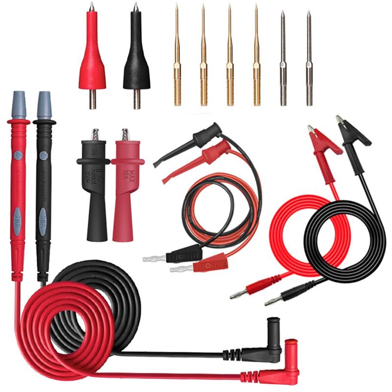 Image of Dolaso - Multimeter-Messleitungssatz, 16-teilig, Messleitung mit Krokodilklemmen, stapelbarem Bananenstecker-Prüfhaken, auswechselbaren vergoldeten