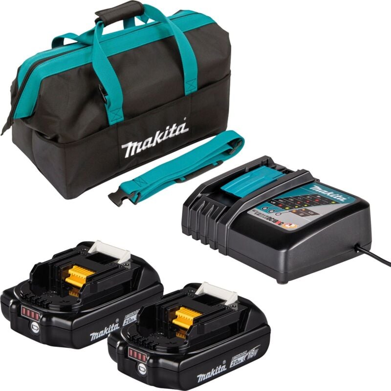 Image of Makita 2x BL1820B Akku Li-Ion 2,0 Ah 18 Volt + DC18RC Schnellladegerät 18 Volt in Tasche