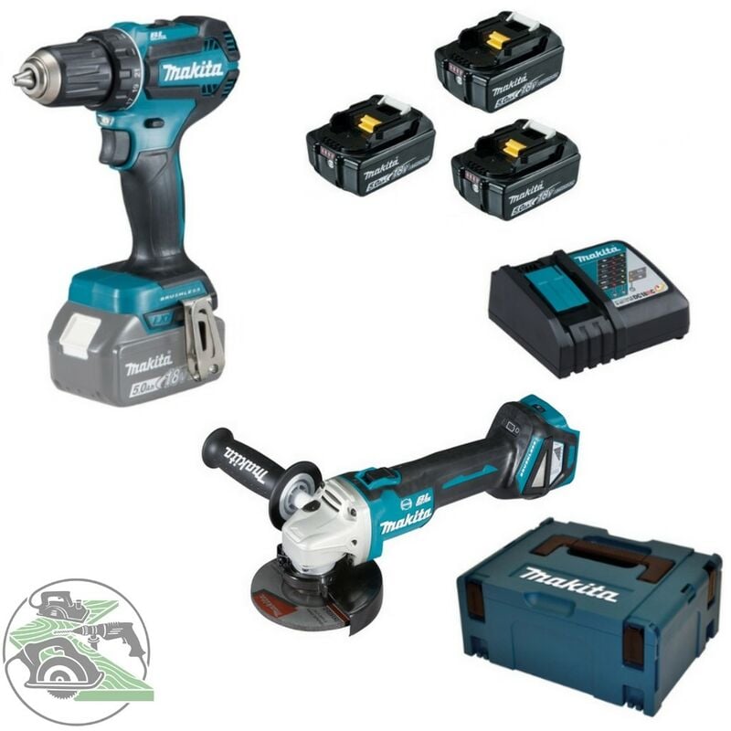 Image of Makita - Akku-Bohrschrauber 18V DDF485RTJ3 + 3x5,0Ah+ Akku-Winkelschleifer DGA513Z