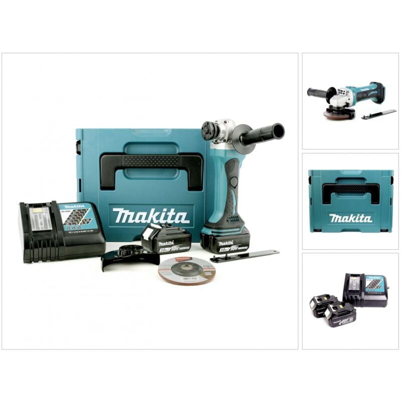 Image of Makita - bga 452 rfj 18V Li-ion 115 mm Akku Winkelschleifer mit 2x BL1830 b Akku dc 18 rc Ladegerät Makpac Koffer Gr.2