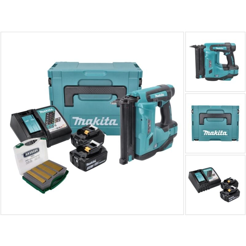 Image of Makita - dbn 500 rtj Akku Stauchkopfnagler 18 v 15-50 mm + 2x Akku 5,0 Ah + Ladegerät + Makpac + J-Box 8000 Nägel