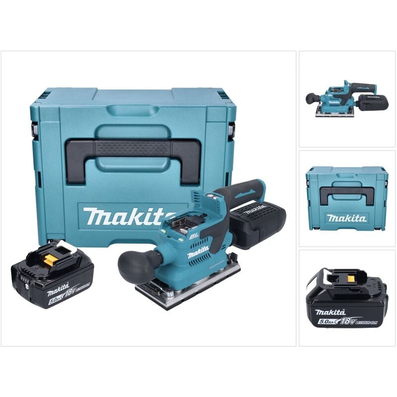 Image of Dbo 382 T1J Akku Schwingschleifer 18 v 93 x 185 mm Brushless + 1x Akku 5,0 Ah + Makpac - ohne Ladegerät - Makita