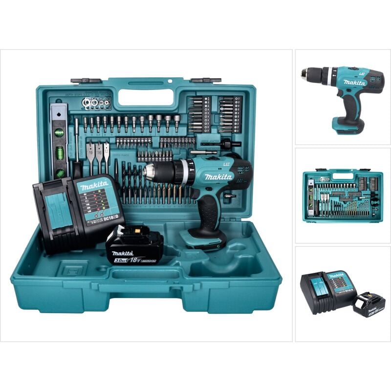 Image of Makita DHP 453 SFX5 Akku Schlagbohrschrauber 18 V 42 Nm + 1x Akku 3,0 Ah + Ladegerät + 101 tlg. Zubehör Set + Koffer