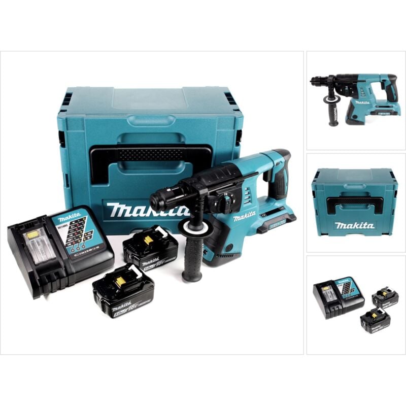 Image of Makita - dhr 264 2 x 18 v / 36 v Li-Ion sds Plus Akku-Bohrhammer in Makpac 4 mit Einlage + 2 x bl 1850 b 18 v 5,0 Ah Li-Ion Akku + 1 x DC18RC