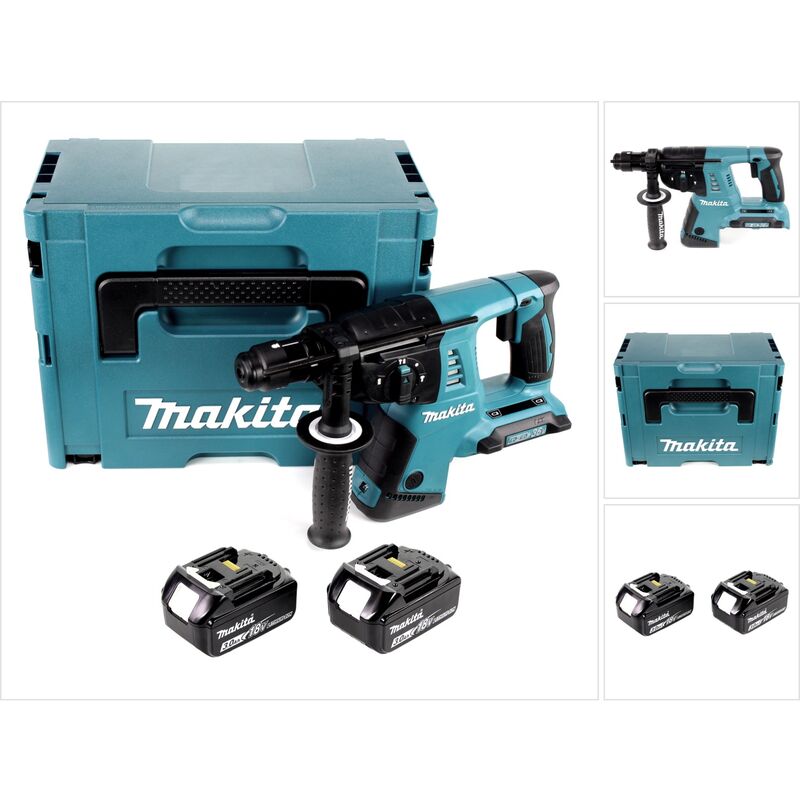 Image of Makita - dhr 264 2 x 18 v / 36 v Li-Ion sds Plus Akku-Bohrhammer in Makpac 4 mit Einlage + 2 x bl 1830 18 v 3,0 Ah Li-Ion Akku