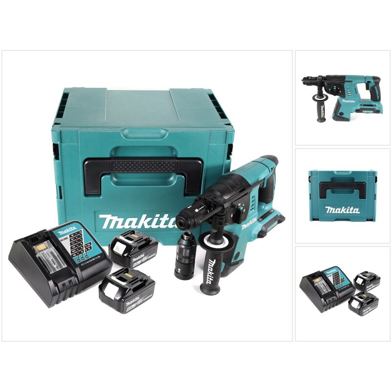 Image of Makita DHR 264 2x 18 V / 36 V Akku-Bohrhammer SDS-PLUS im Makpac + 2x BL 1860 6,0 Ah Akku + DC18RC Schnellladegerät