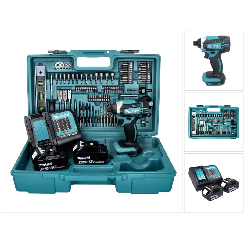 Image of Makita - dtd 152 SF2X5 Akku Schlagschrauber 18 v 165 Nm + 2x Akku 3,0 Ah + Ladegerät + 101 tlg. Zubehör Set + Koffer