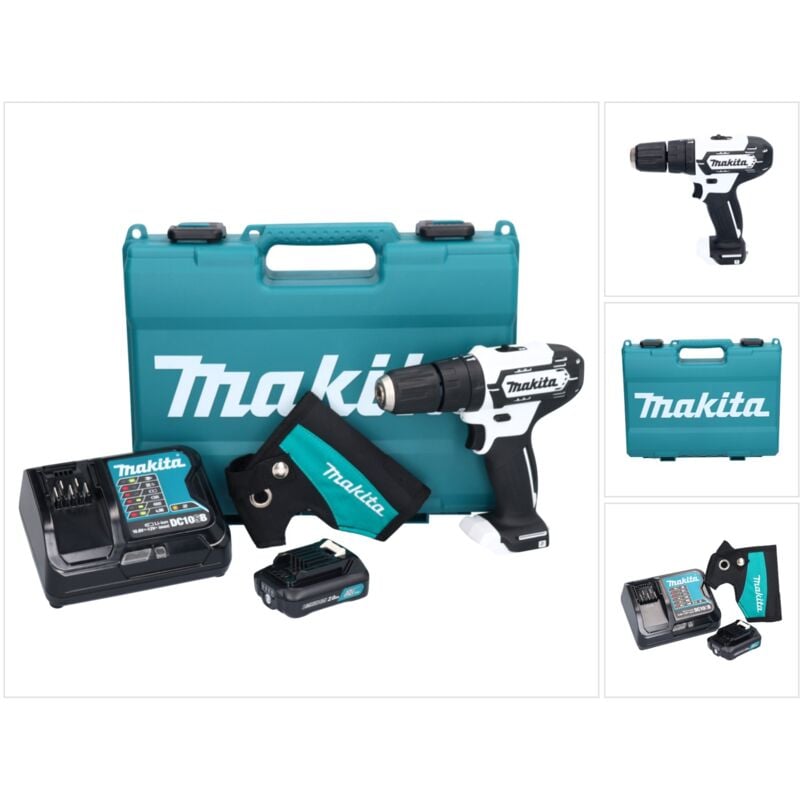 Image of Makita - hp 333 dsaw Akku Schlagbohrschrauber 12 v 30 Nm Weiß + 1x Akku 2,0 Ah + Ladegerät + Holster + Koffer