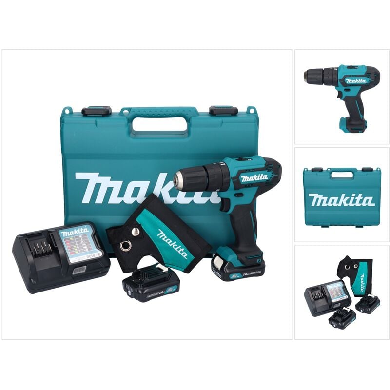 Image of Makita - hp 333 dwae Akku Schlagbohrschrauber 12 v 30 Nm + 2x Akku 2,0 Ah + Ladegerät + Holster + Koffer