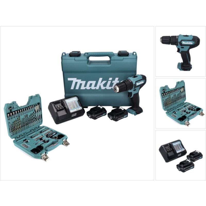 Image of Makita - hp 333 dwae Akku Schlagbohrschrauber 12 v 30 Nm + 2x Akku 2,0 Ah + Ladegerät + 101 tlg. Bit Bohrer Set + Koffer