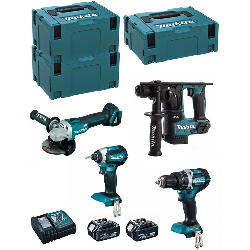 Image of MAKITA Kit MK405RTJ (DHR171 + DHP484 + DTD153 + DGA504 + 2 x 5,0 Ah + DC18RC + MAKPAC 2 + 2 x MAKPAC 3)